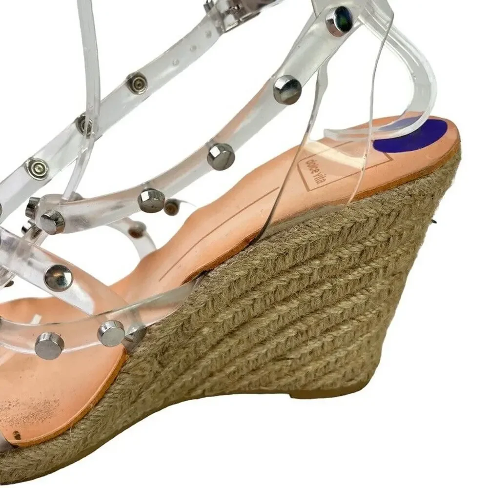 Dolce Vita Maxton Espadrille Womens Clear Studded Wedge Sandals Square Toe 8.5
